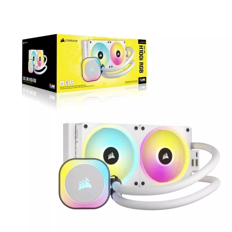 CORSAIR chladič CPU – iCUE Link H100i RGB AiO kvapalinový chladič – biely