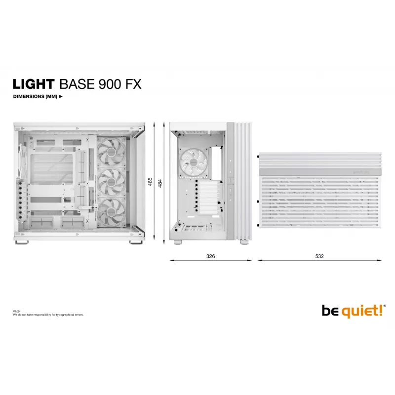 PC skriňa be quiet! Light Base 900 FX, Full Tower, E-ATX / XL-ATX, tvrdené sklo, 4 ventilátory 140 mm, chladič CPU 190 mm, biela