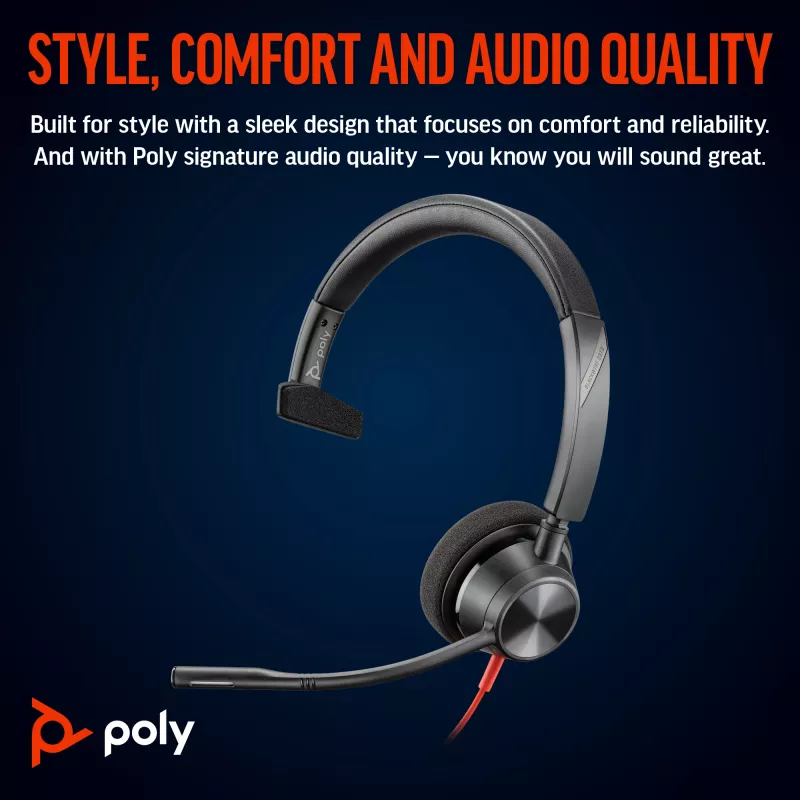 HP Poly Blackwire 3310 monaurálny headset s USB-C + USB-C/A adaptér