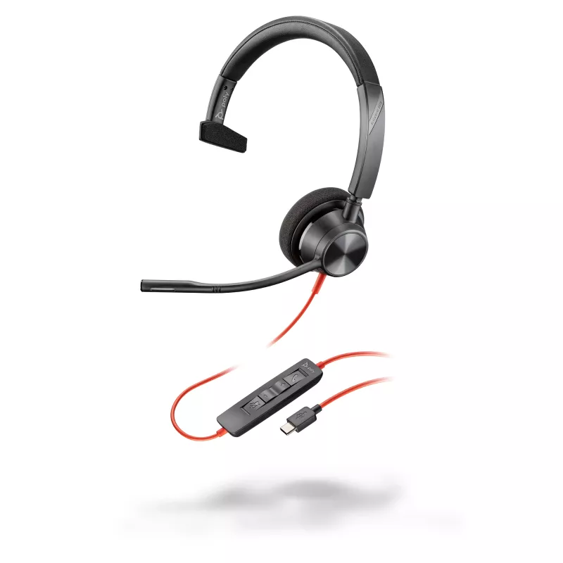 HP Poly Blackwire 3310 monaurálny headset s USB-C + USB-C/A adaptér
