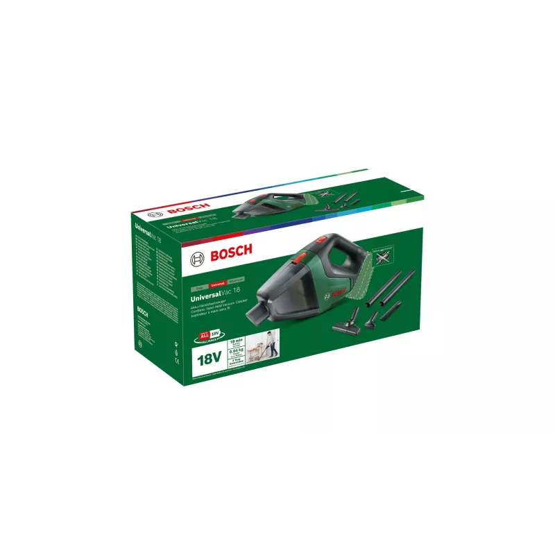 Bosch UniversalVac 18 2-in-1 akumulátorový vysávač, batéria, suchý, bez vrecka, čierna, zelená