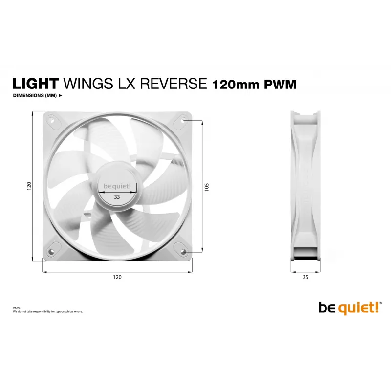 be quiet! Light Wings LX 120 mm PWM Reverse biely skriňový ventilátor 12 cm 1 kus