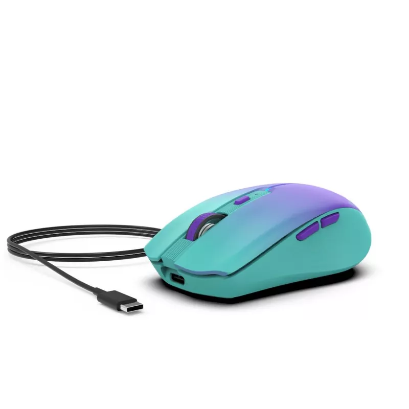 INCA bezdrôtová myš Iwm-511rm – RF Wireless + Bluetooth + USB Type-C – 1600 dpi – 6 tlačidiel – zelená fialová