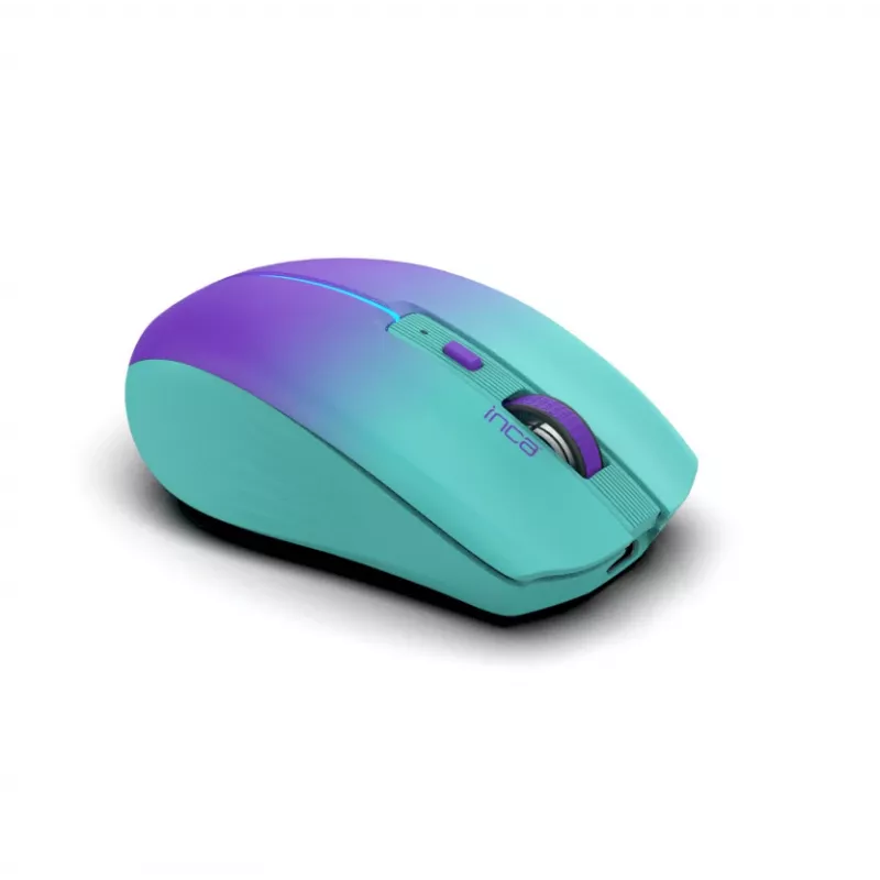 INCA bezdrôtová myš Iwm-511rm – RF Wireless + Bluetooth + USB Type-C – 1600 dpi – 6 tlačidiel – zelená fialová