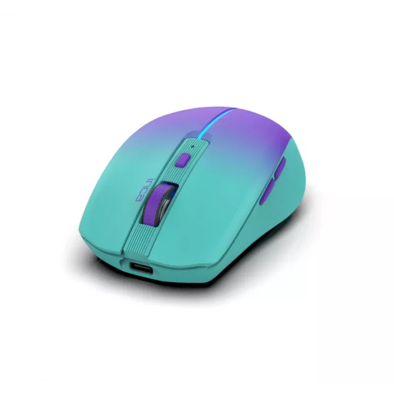INCA bezdrôtová myš Iwm-511rm – RF Wireless + Bluetooth + USB Type-C – 1600 dpi – 6 tlačidiel – zelená fialová