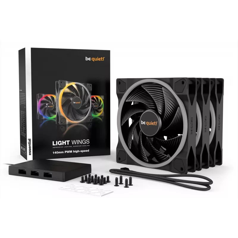 be quiet Light Wings 140mm ARGB PWM ventilátor s vysokými otáčkami čierny 3 ks balenie