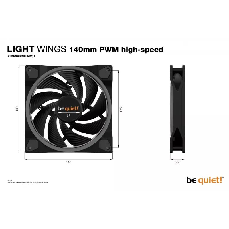 be quiet Light Wings 140mm ARGB PWM ventilátor s vysokými otáčkami čierny 3 ks balenie