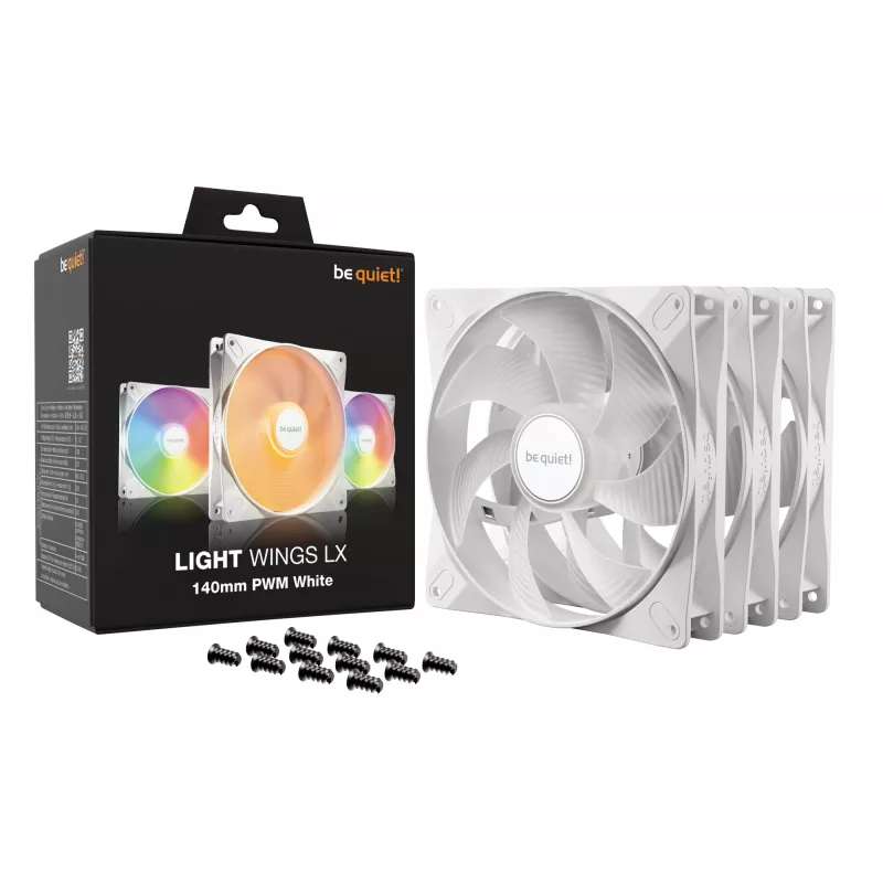 bequiet! LIGHT WINGS LX 140mm PWM 3-balík biely — 140×25 mm ventilátor, 1200 ot/min, 95 m³/h, RGB-LED