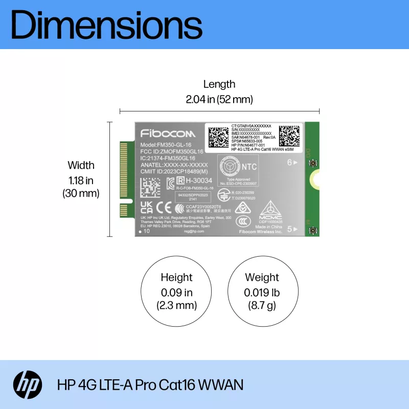 HP 4G LTE-A Pro Cat16 WWAN rozhranie karty/adaptéry