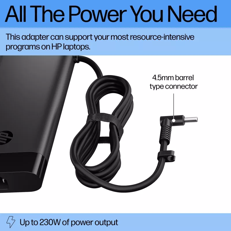 Sieťový adaptér HP Smart 230 W (AQ9X8AA) pre notebooky, do interiéru, vstup 115 V, 4,5 mm, zástrčka EÚ, čierny