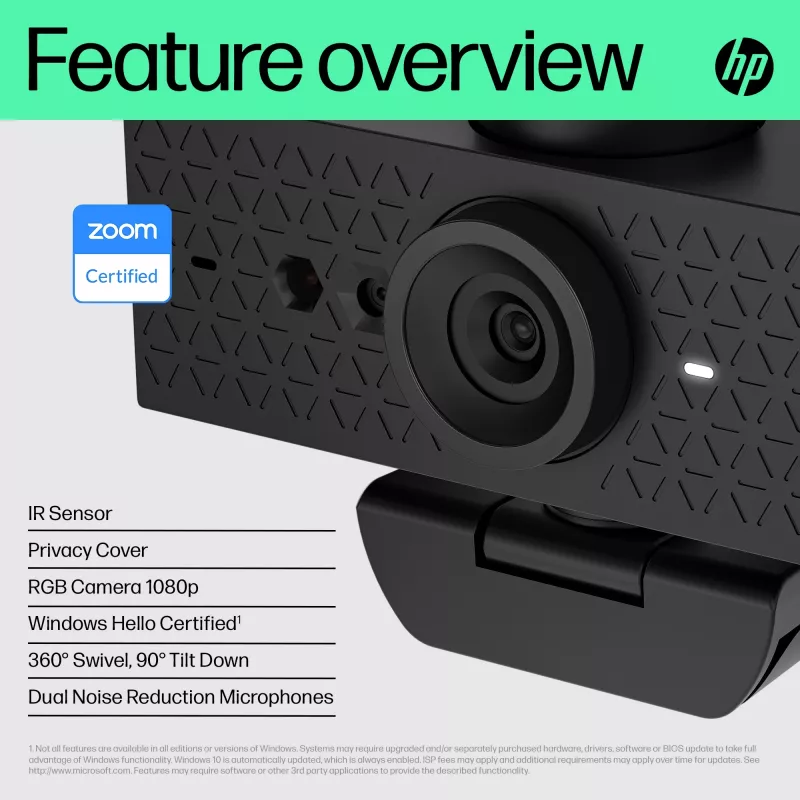 HP 620 FHD webkamera, 4 MP, 1920 x 1080 pixelov, Full HD, 60 fps, 720p, 1080p, 5x