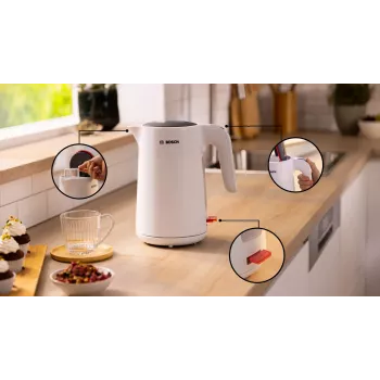 Bosch TWK2M161 rýchlovarná kanvica, 1,7 l, 2400 W, biela, plastové telo, 360° základňa