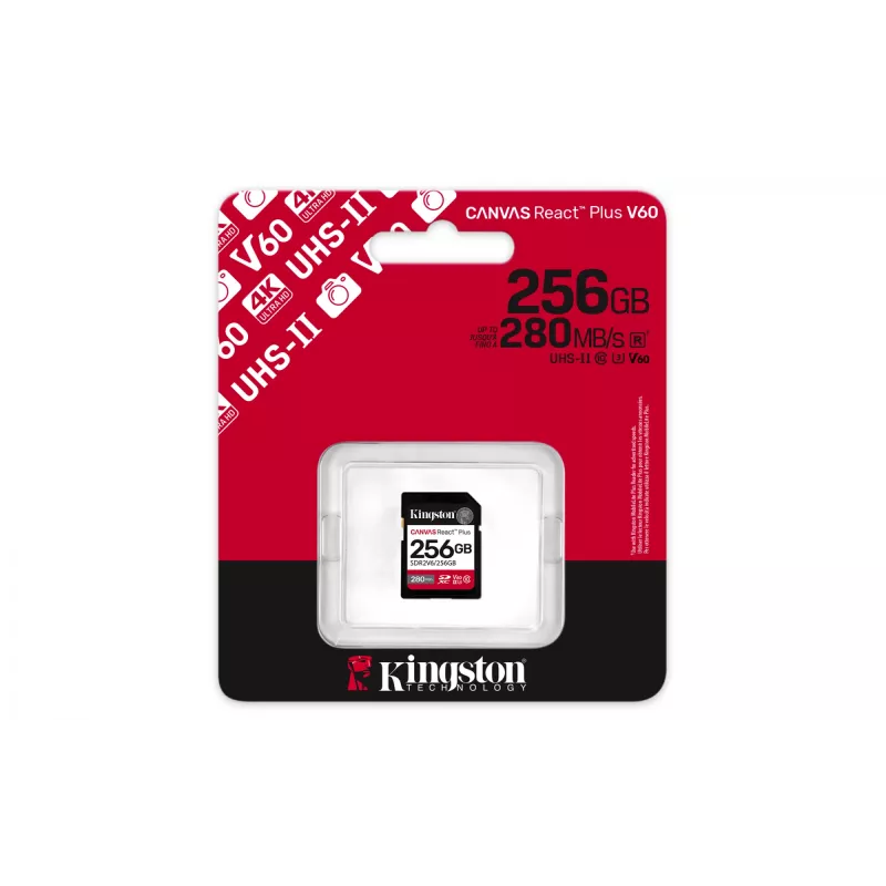 Kingston Technology 256GB Canvas React Plus SDXC UHS-II 280R/150W U3 V60 pre Full HD/4K