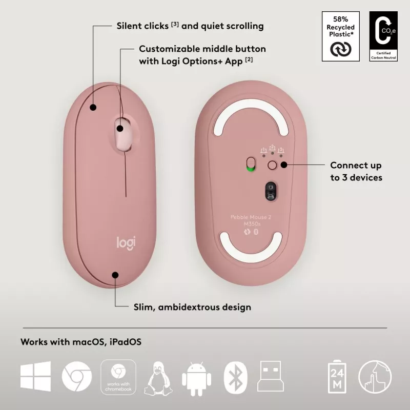Logitech Pebble 2 Combo bezdrôtová klávesnica myš ružová QWERTY