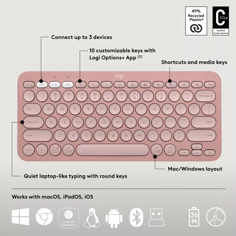 Logitech Pebble 2 Combo bezdrôtová klávesnica myš ružová QWERTY