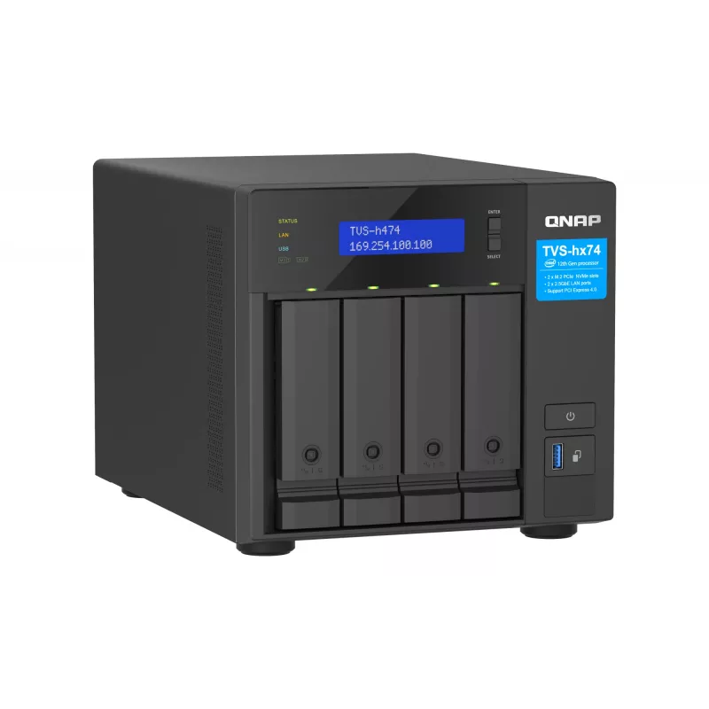 QNAP TVS-H474 NAS tower Intel® Pentium® G7400 8 GB DDR4 0 TB QuTS hero Black