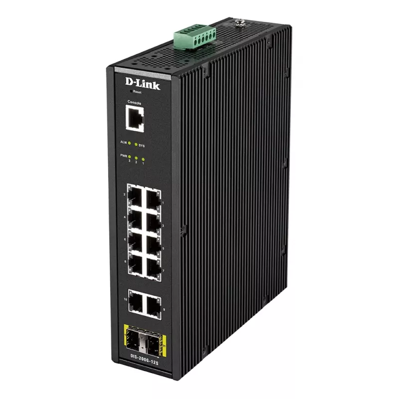 D-Link 12-portový L2 priemyselný Smart Managed switch s 10 x 1GBaseT(X) & 2 x SFP