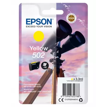 Epson samostatné balenie žltá 502 atrament, štandardná výťažnosť, žltá, pigmentový atrament, 3,3 ml, 1 kus, 165 strán