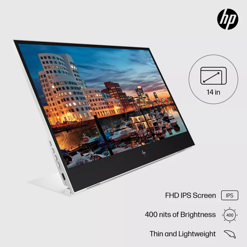HP E-Series E14 G4 prenosný monitor, 35,6 cm (14 palcov), 1920 x 1080 pixelov, Full HD, LCD, 5 ms, strieborný