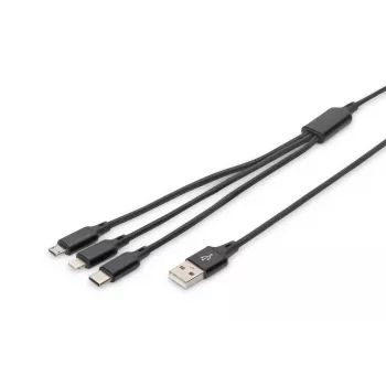 DIGITUS 3-in-1 nabíjací kábel USB-A – Lightning + Micro-B + Type-C 1 m