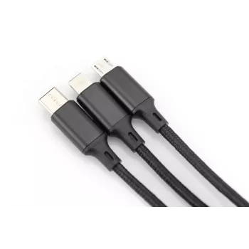 DIGITUS 3-in-1 nabíjací kábel USB-A – Lightning + Micro-B + Type-C 1 m
