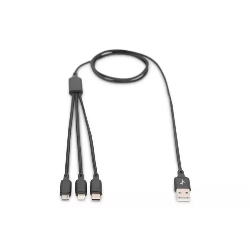 DIGITUS 3-in-1 nabíjací kábel USB-A – Lightning + Micro-B + Type-C 1 m