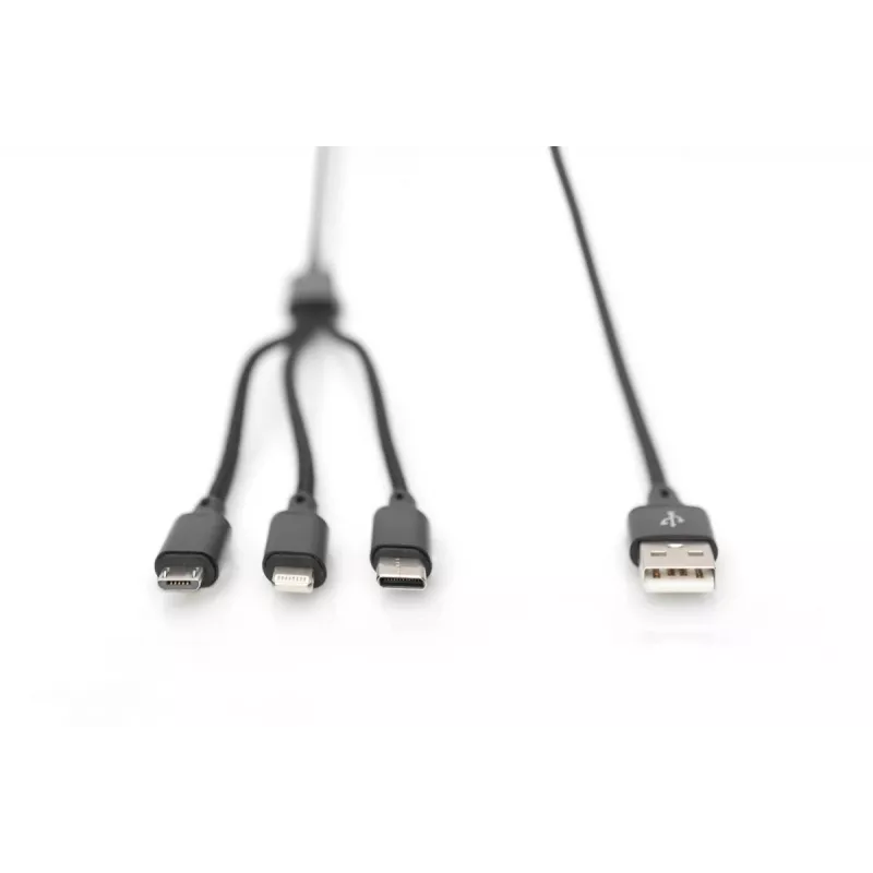 DIGITUS 3-in-1 nabíjací kábel USB-A – Lightning + Micro-B + Type-C 1 m