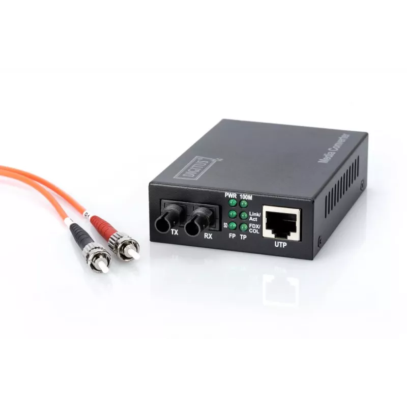 DIGITUS mediakonvertor, Multimode 10/100Base-TX na 100Base-FX, vrátane napájacieho zdroja, ST konektor samec, až do 2 km