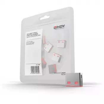 Lindy USB port blocker (bez kľúča) – balenie 10 ks, ružová, port blocker, USB Type-A, ružová, akrylonitril-butadién-styrén (ABS), 10 kusov, polytaška
