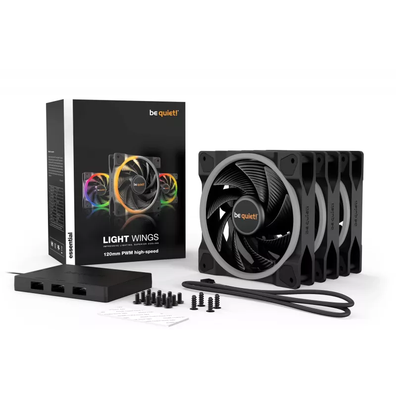 be quiet! Light Wings 120 mm ARGB PWM vysokorýchlostný ventilátor, čierny, balenie 3 ks
