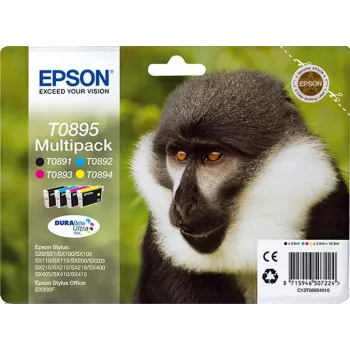 Epson Monkey Multipack 4 farby T0895 DURABrite Ultra atrament, čierna, azúrová, purpurová, žltá, 5,8 ml, 3,5 ml, 1 ks, multipack