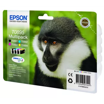 Epson Monkey Multipack 4 farby T0895 DURABrite Ultra atrament, čierna, azúrová, purpurová, žltá, 5,8 ml, 3,5 ml, 1 ks, multipack