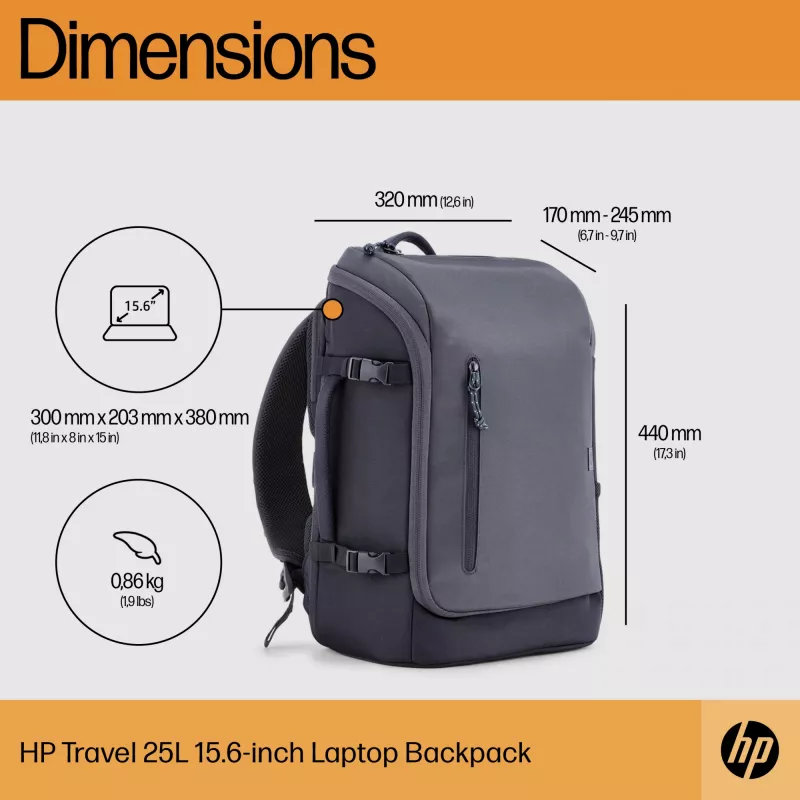 HP Travel 25 litrov 15.6 Iron sivý batoh na notebook, batoh, 39,6 cm (15,6 palcov), 860 g