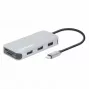Manhattan USB-C dok/hub s čítačkou kariet, konektory (x6): Ethernet, HDMI, USB-A (x3) a USB-C, s Power Delivery (100 W) na USB-C konektore (poznámka: vyžaduje sa dodatočný USB-C napájací zdroj a USB-C kábel), univerzálny pre všetky zariadenia, kábel 15 cm, hliník, strieborná