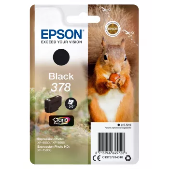 Epson Squirrel Singlepack čierna 378 Claria Photo HD atrament, štandardná výťažnosť, čierna, pigmentový atrament, 5,5 ml, 1 kus, 240 strán
