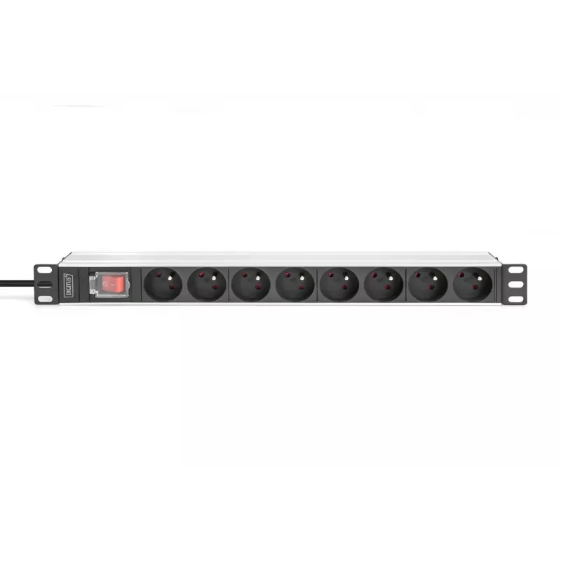 DIGITUS 1U hliníkový PDU, rackový, 8x CEE 7/5 menovitý výkon: 16A, 4000W, 250VAC 50/60Hz,