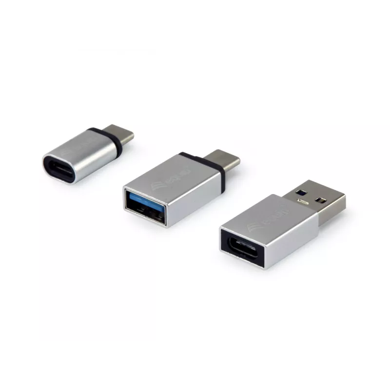 Equip USB-C OTG adaptér, balenie 3 ks, USB C, USB C, USB A, USB A, Micro-USB, USB C, strieborný