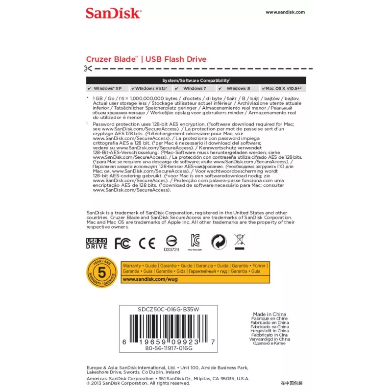 WESTERN DIGITAL SanDisk Cruzer Blade – 16 GB USB kľúč – USB 2.0 – biela