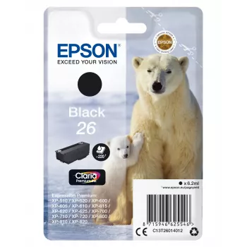 Epson Polar Bear samostatné balenie čierna 26 Claria Premium atrament, štandardný výnos, čierna, pigmentový atrament, 6,2 ml, 1 ks, 220 strán