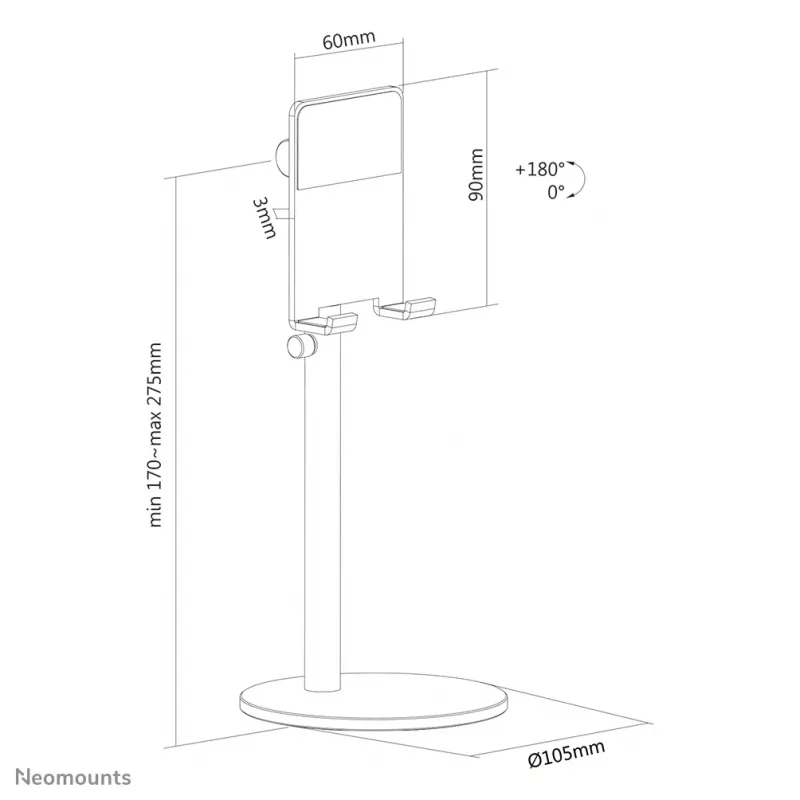 Neomounts DS10-200SL1 stojan na telefón do 7 inch - výškovo nastaviteľný - univerzálny