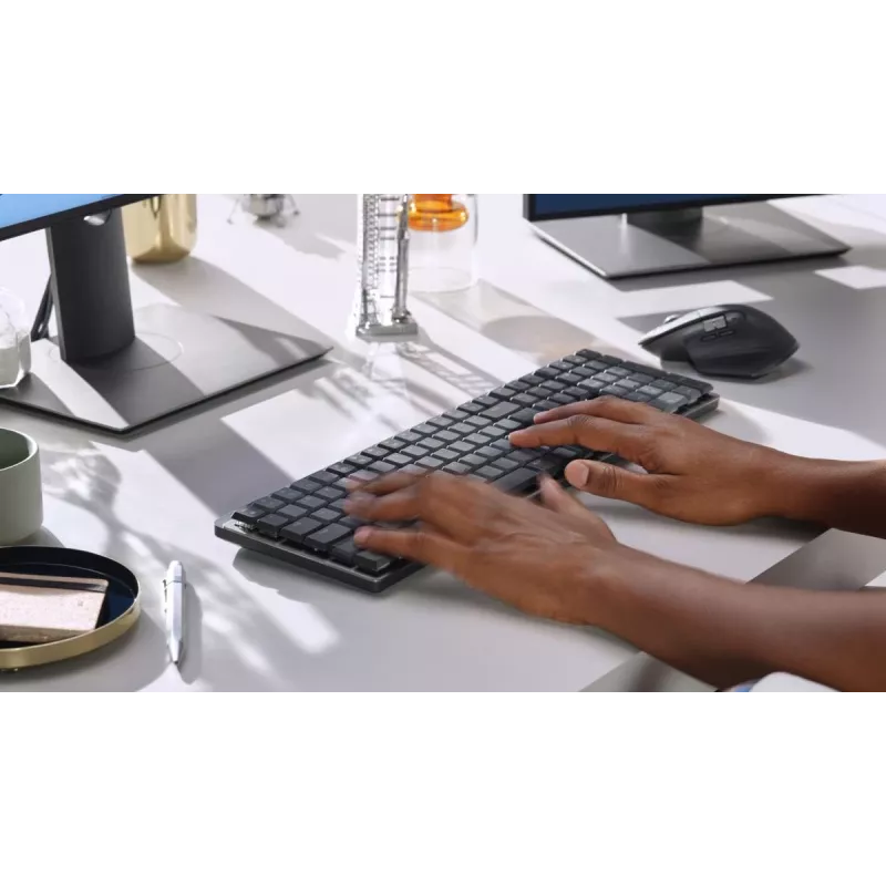LOGITECH MX Mechanical bezdrôtová podsvietená výkonnostná klávesnica – Graphite, US International, QWERTY, taktilná, tichá