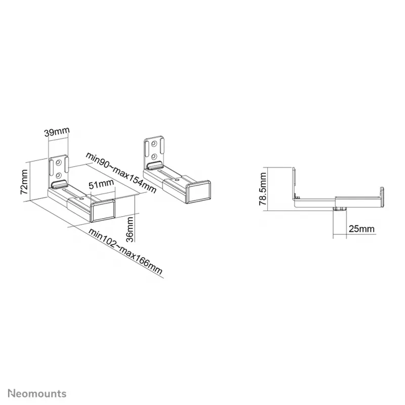Neomounts AWL29-550BL1 držiak videobar/soundbar na stenu – max. 15 kg – univerzálny