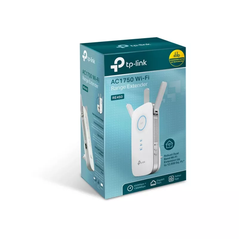 TP-Link RE450 Sieťový vysielač a prijímač biela 10, 100, 1000 Mbit/s