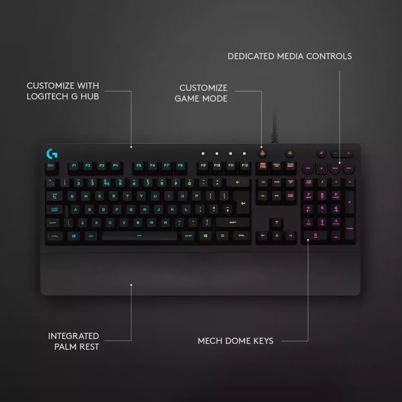 Herná klávesnica Logitech G G213 Prodigy plná veľkosť RGB LED káblová