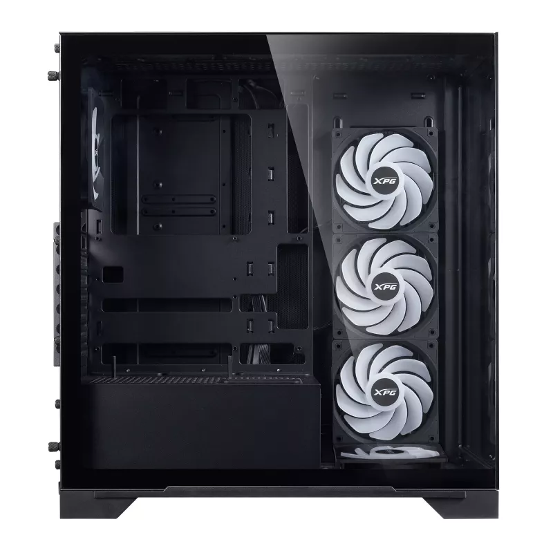 XPG Invader X BTF PC skriňa Midi Tower, ATX/Micro-ATX/Mini-ITX, tvrdené sklo, 5 ARGB ventilátorov 120 mm, USB-C, bez zdroja, čierna