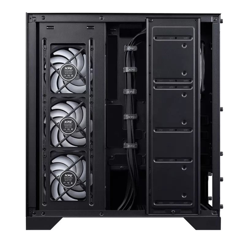 XPG Invader X BTF PC skriňa Midi Tower, ATX/Micro-ATX/Mini-ITX, tvrdené sklo, 5 ARGB ventilátorov 120 mm, USB-C, bez zdroja, čierna