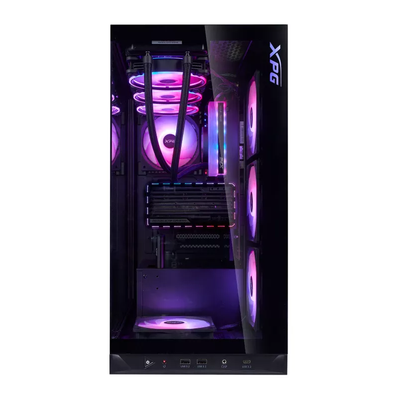 XPG Invader X BTF PC skriňa Midi Tower, ATX/Micro-ATX/Mini-ITX, tvrdené sklo, 5 ARGB ventilátorov 120 mm, USB-C, bez zdroja, čierna