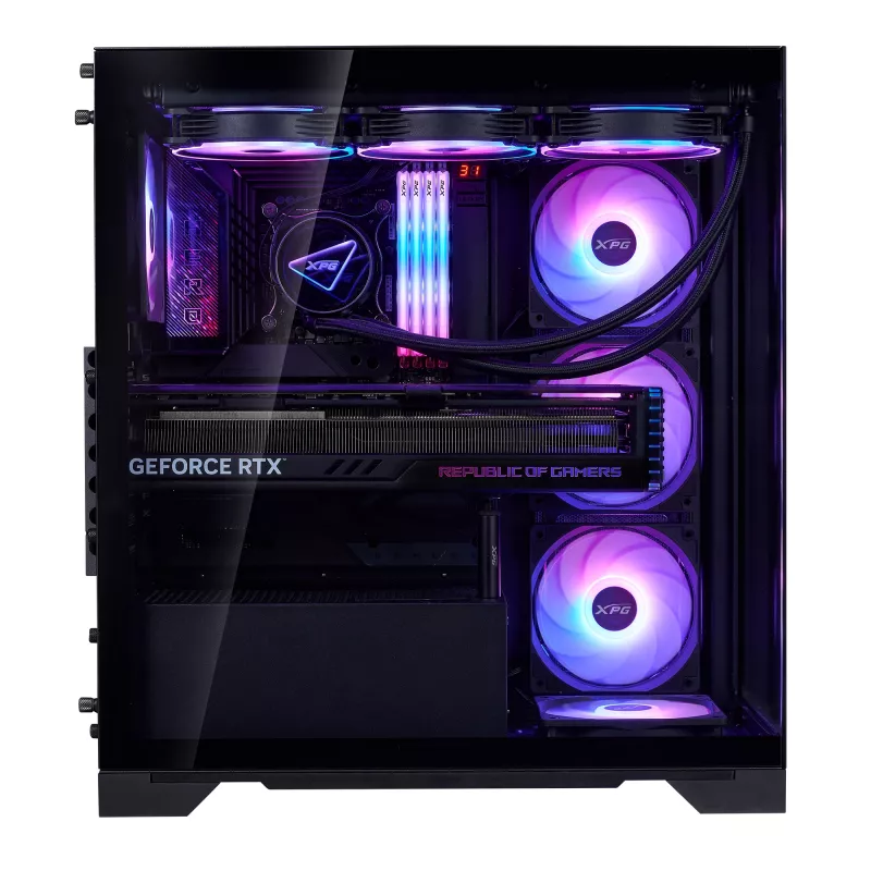 XPG Invader X BTF PC skriňa Midi Tower, ATX/Micro-ATX/Mini-ITX, tvrdené sklo, 5 ARGB ventilátorov 120 mm, USB-C, bez zdroja, čierna