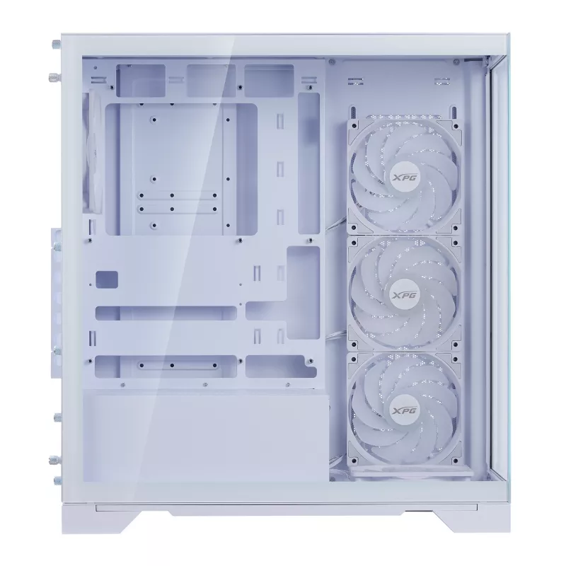 XPG Invader X BTF PC skriňa Midi Tower, ATX/Micro-ATX/Mini-ITX, priehľadný bočný panel, 5 ARGB ventilátorov 120 mm, USB-C, bez zdroja, biela
