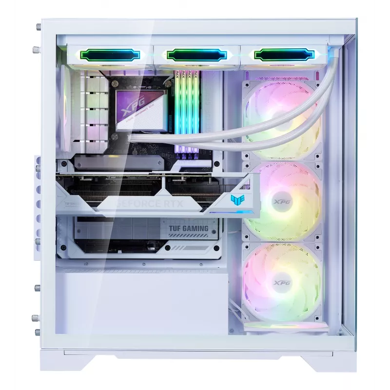 XPG Invader X BTF PC skriňa Midi Tower, ATX/Micro-ATX/Mini-ITX, priehľadný bočný panel, 5 ARGB ventilátorov 120 mm, USB-C, bez zdroja, biela